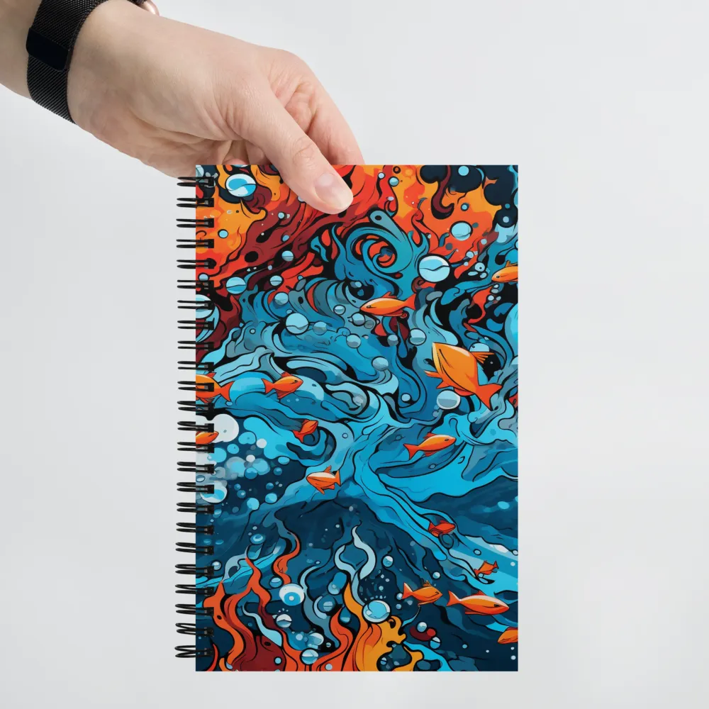 Fluid Harmony: Ocean and Flames | Spiral Notebook