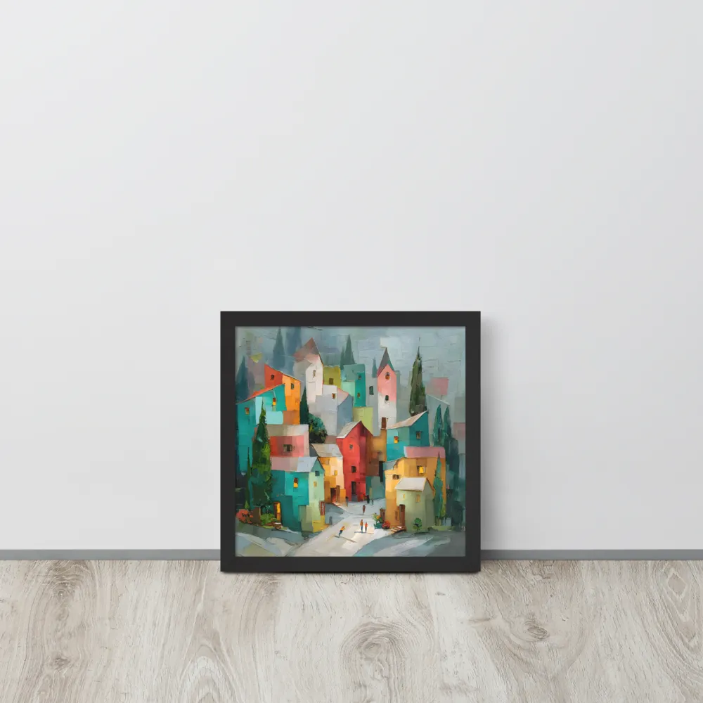 Patchwork Village 
 Poster with Black Frame | 12″x 12″