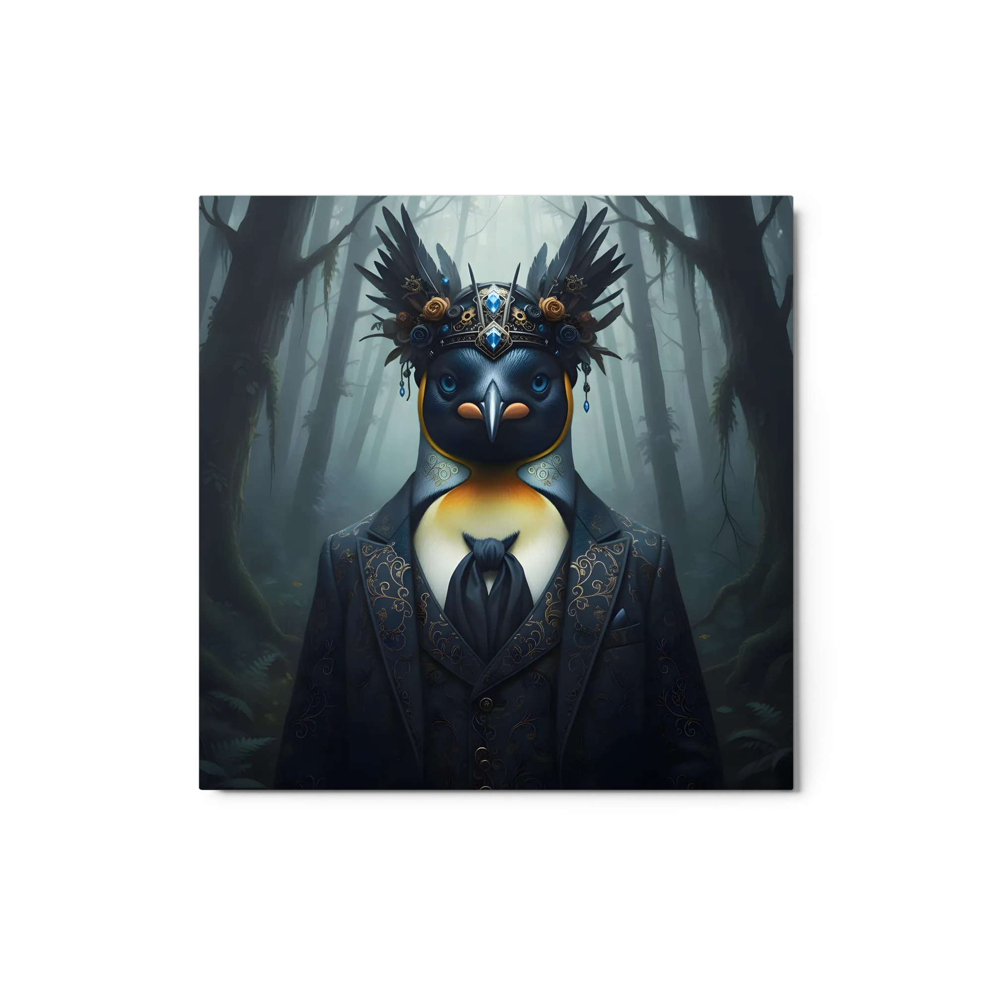 Regal Penguin 
 Metal Print | 12″x 12″