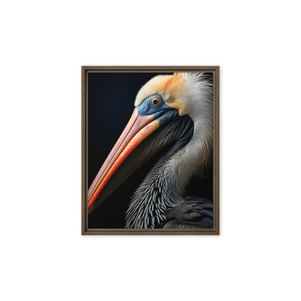 Majestic Portrait of a Pelican | Canvas with Brown Frame | 8″×10″