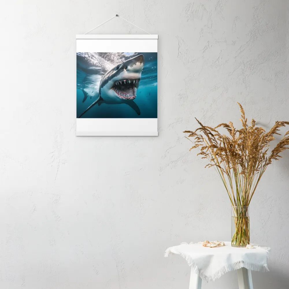 Majesty of the Ocean: The Great White Shark | Poster With White Wood Hanger | 16″×20″