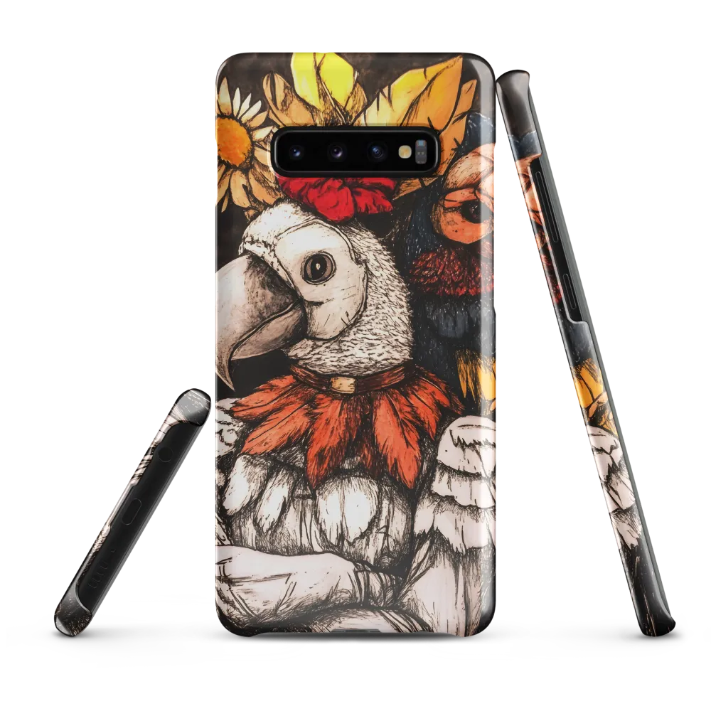 The Surreal Guardian: A Dance of Feathers and Flowers | Phone Case |  S10 Plus | Snap Case | Glossy