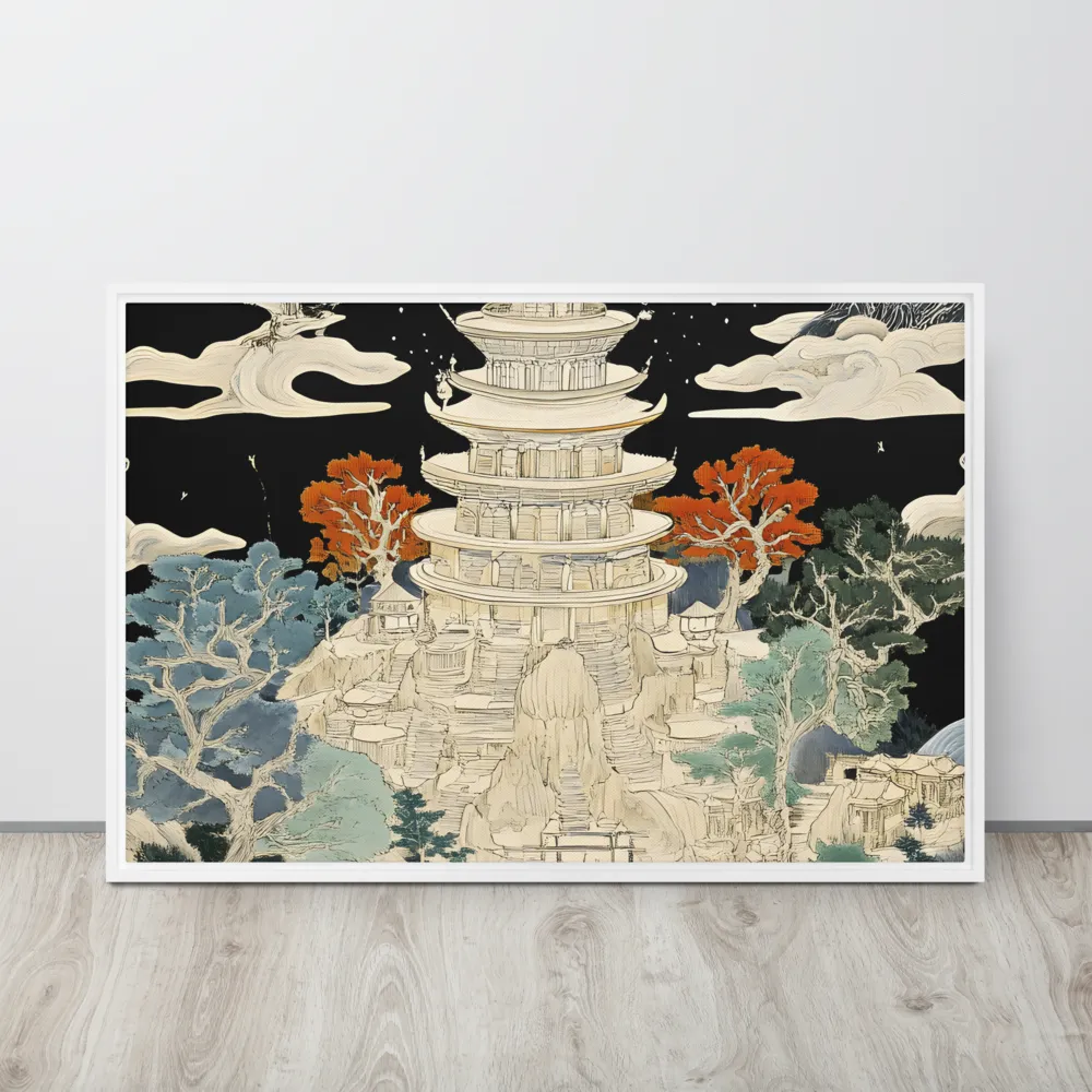 Whispers of the Pagoda | Canvas with White Frame | 24″×36″