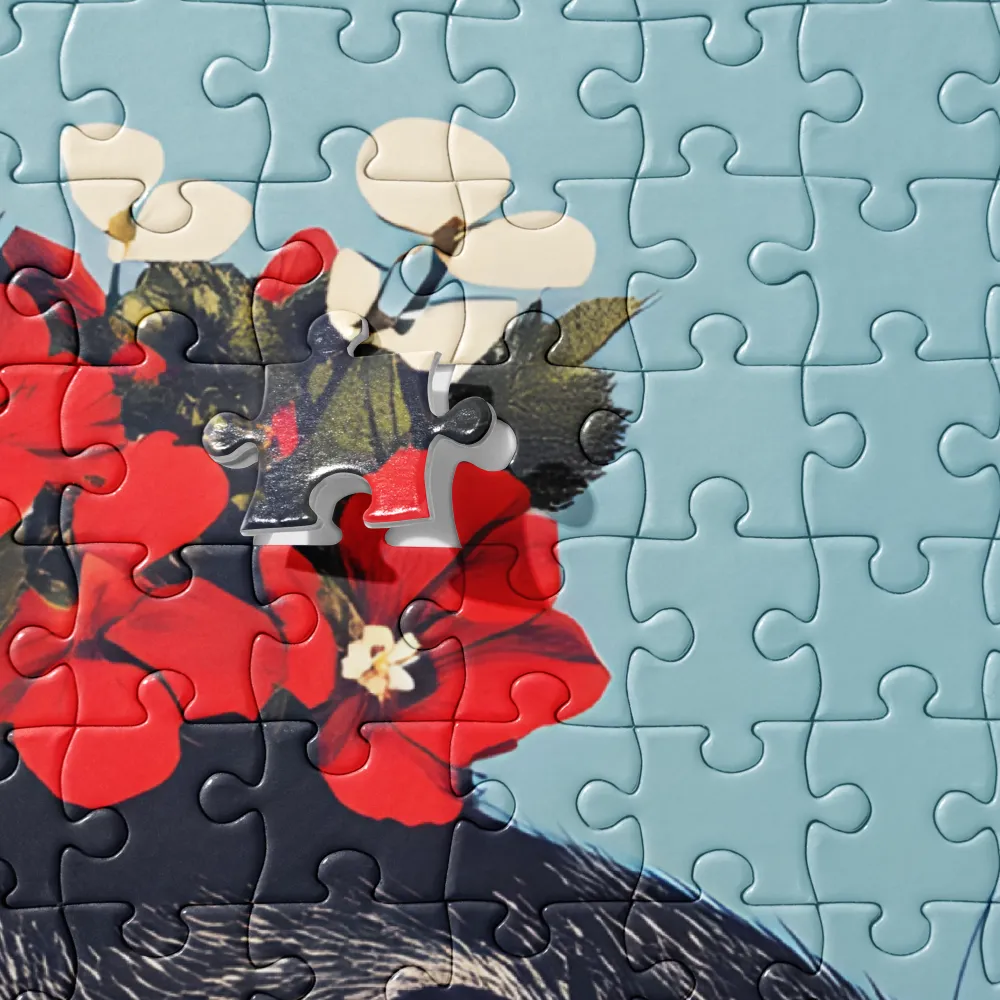 Whimsical Flora: A Mouse's Floral Crown | Jigsaw Puzzle | 252/520 pieces