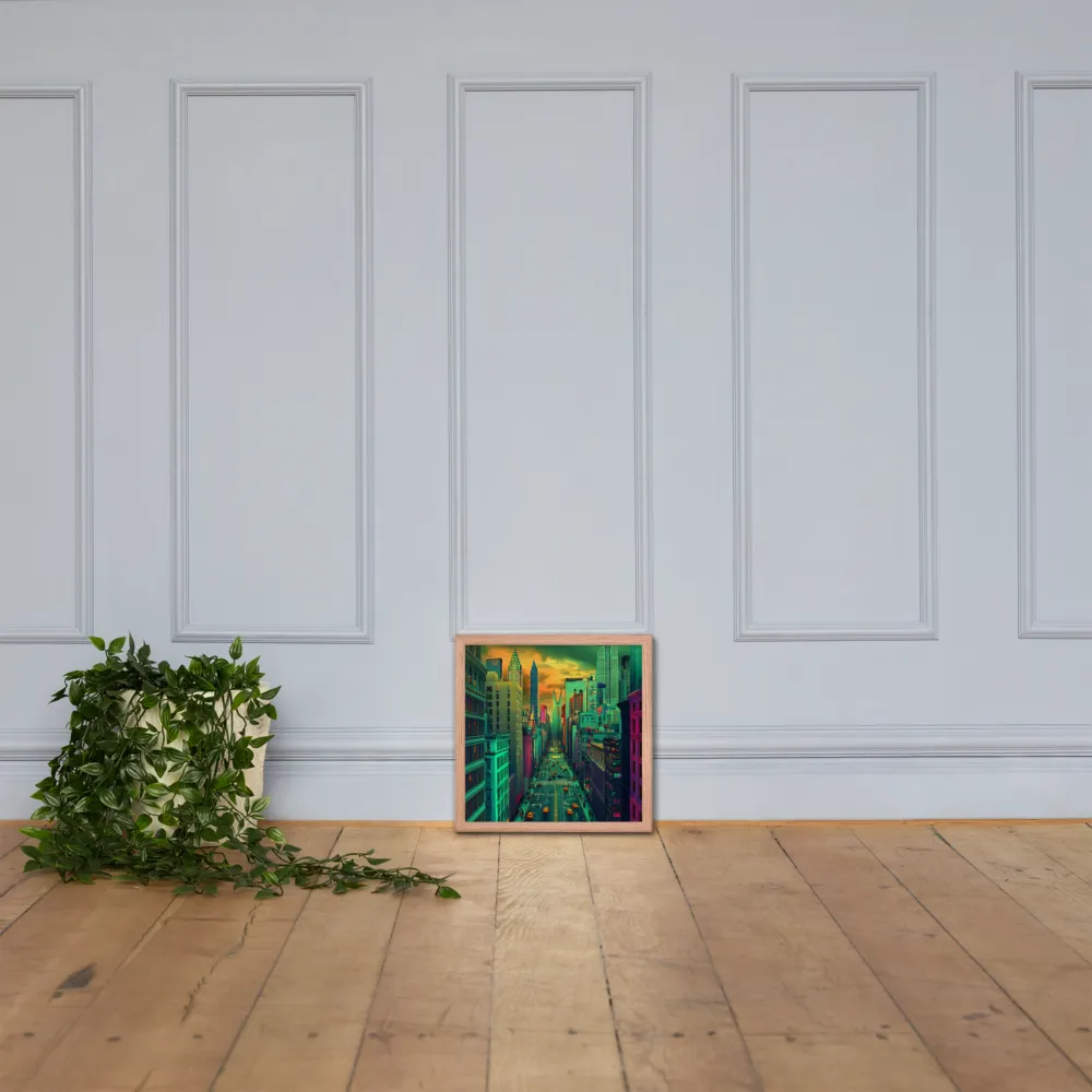 Urban Surrealism: Neon Dreams | Poster with Red oak Frame | 14″×14″