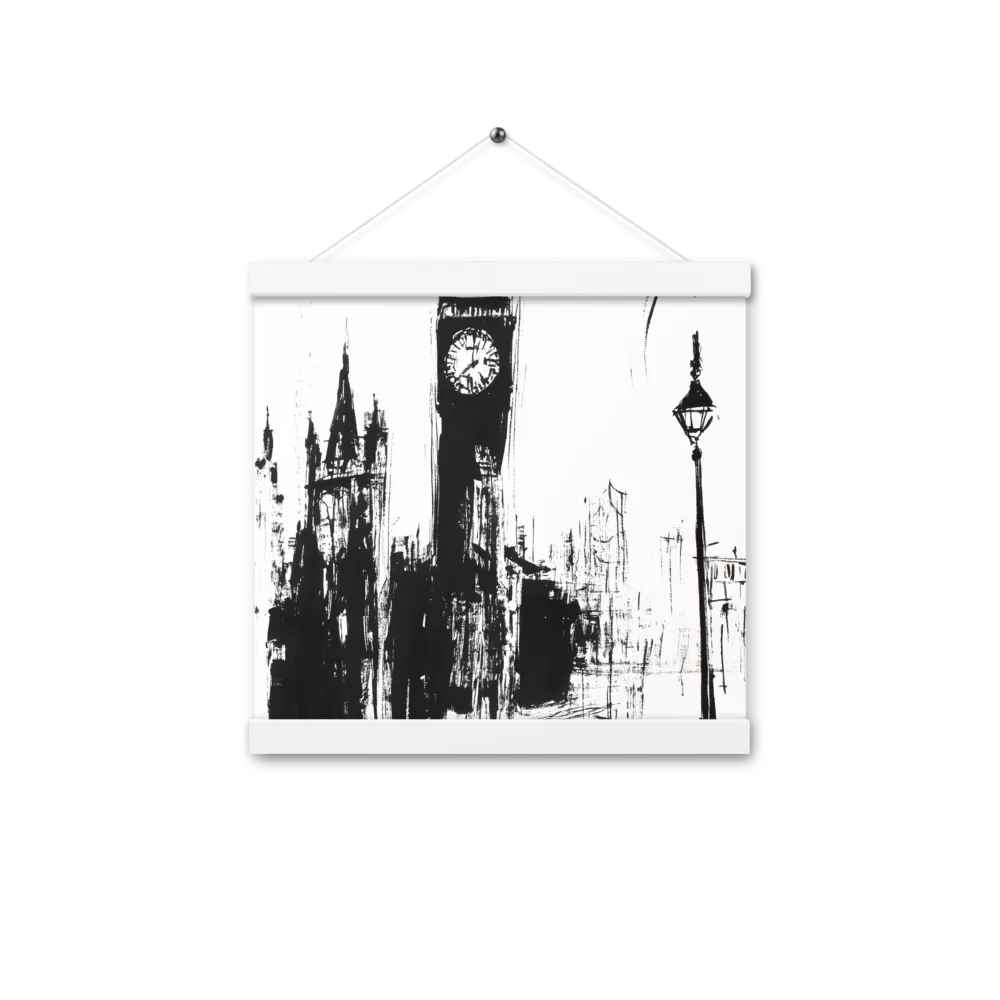 Clock Tower in Motion | Poster With White Wood Hanger | 12″×12″