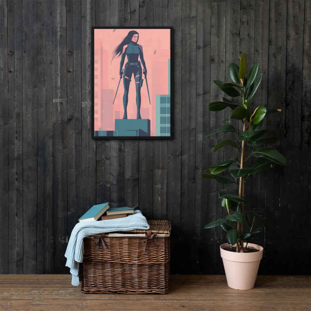 Urban Sentinel: A Warrior's Stand | Canvas with Black Frame | 20″×28″