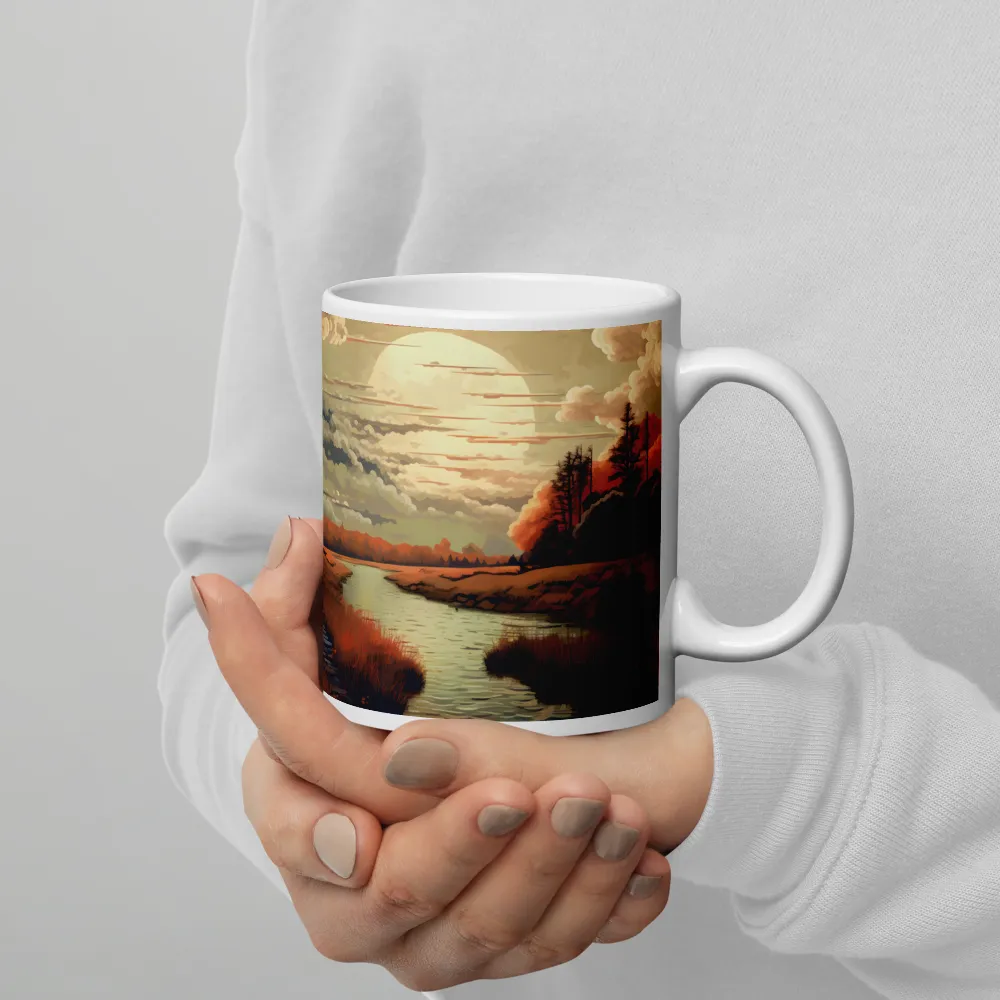 Whispers of Dusk: A Tranquil River Landscape | Mugs | Multiple Sizes & Colors