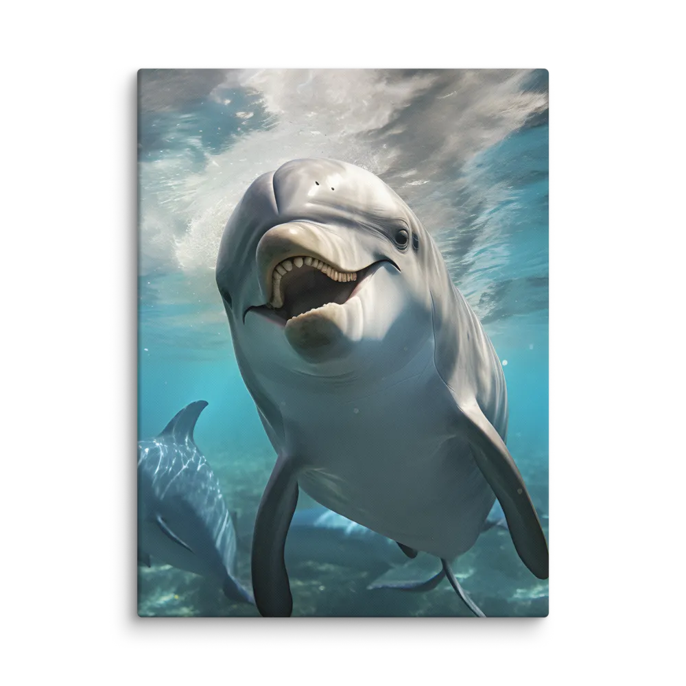 Beneath the Waves: A Dolphin's Dance | Canvas | 18″×24″