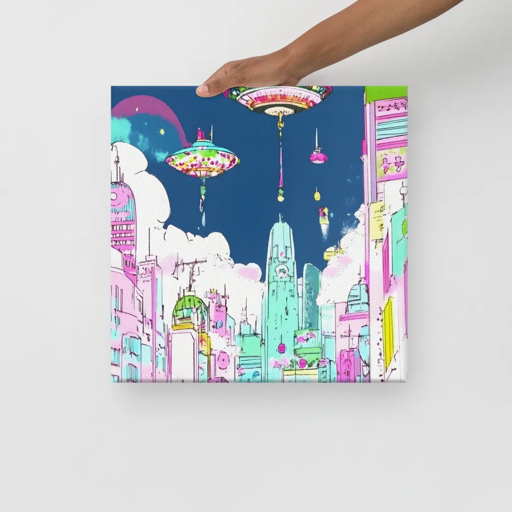 Futuristic Cityscape with Floating Structures | Canvas | 16″×16″