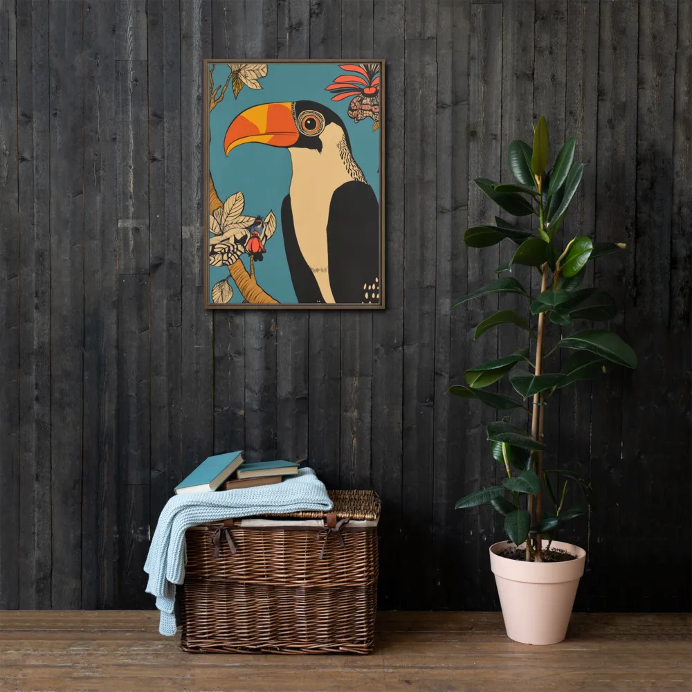 Tropical Majesty: The Toucan at Rest | Canvas with Brown Frame | 20″×28″