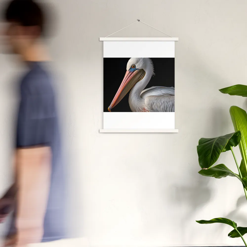 Elegance in White: The Pelican | Poster With White Wood Hanger | 18″×24″