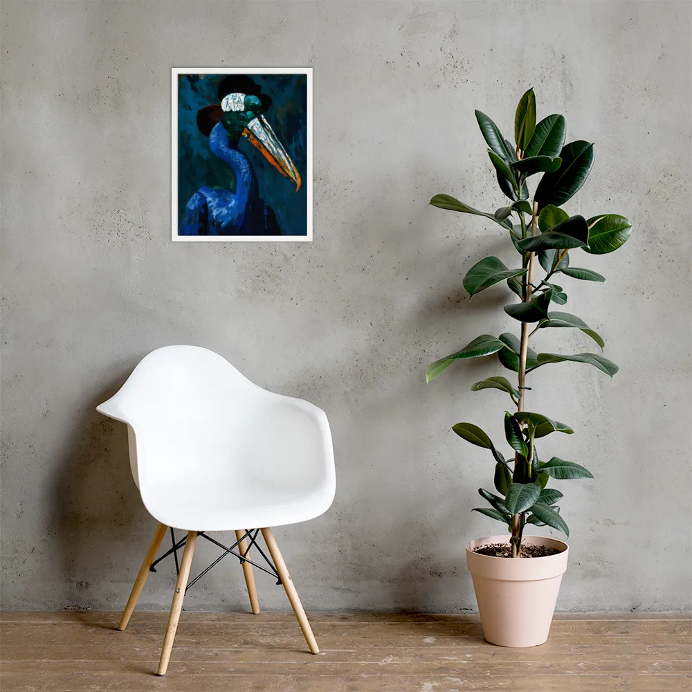 Majestic Absurdity: The Hat-Wearing Bird | Poster with White Frame | 16″×20″