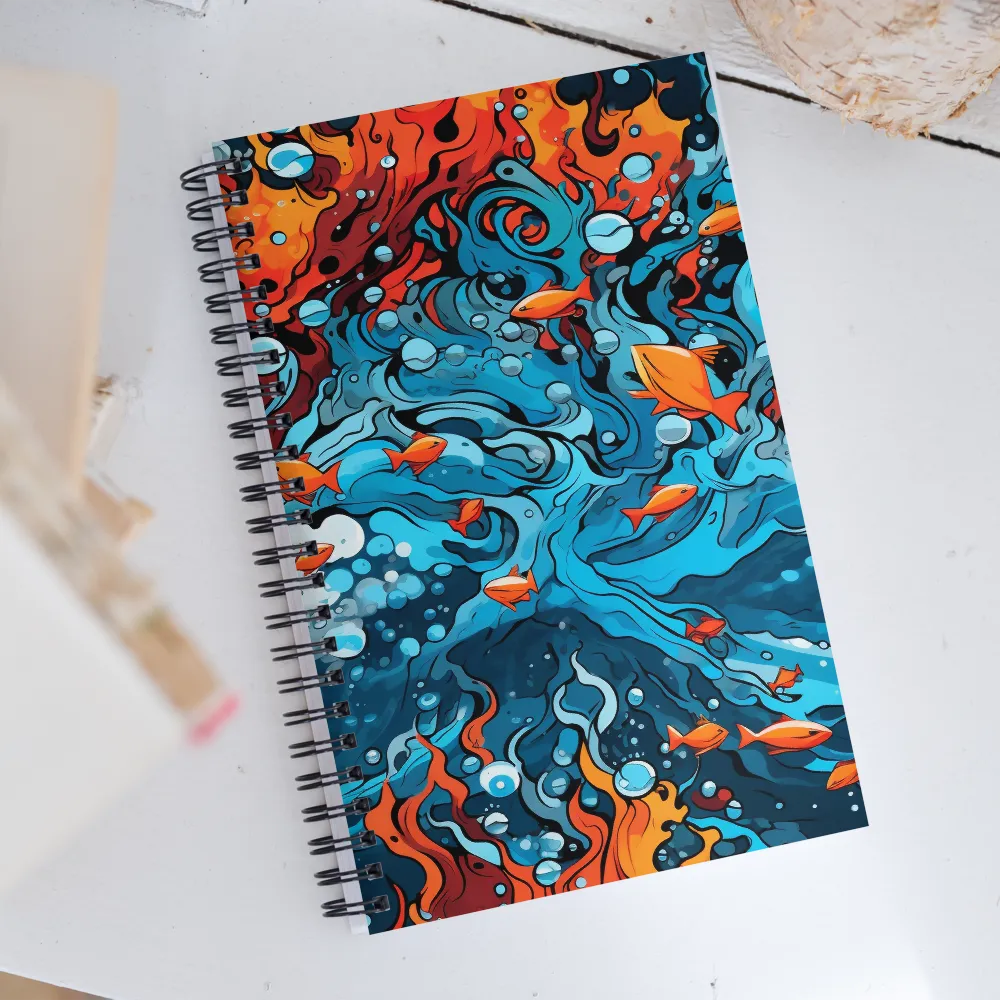 Fluid Harmony: Ocean and Flames | Spiral Notebook