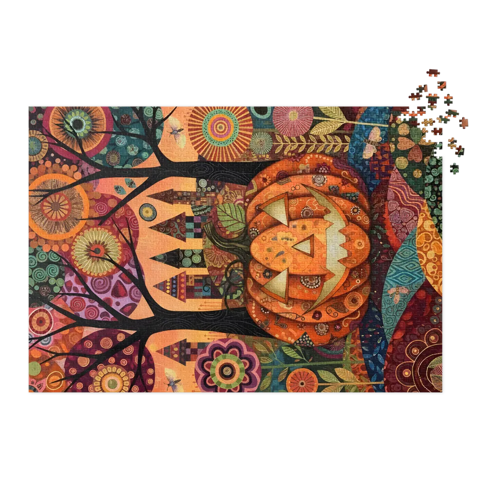 Whimsical Patchwork Halloween 
 Jigsaw Puzzle in Tin Box