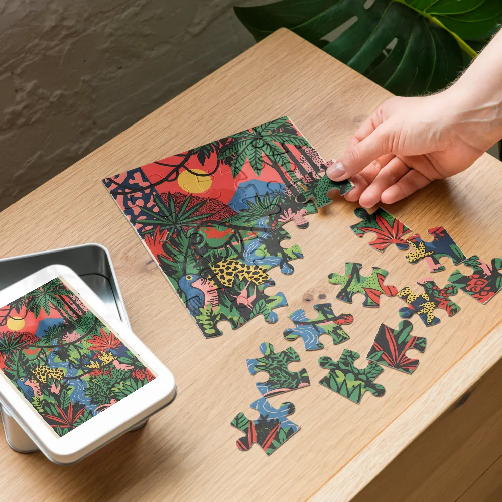 Jungle Stream at Sunset 
 Jigsaw Puzzle in Tin Box