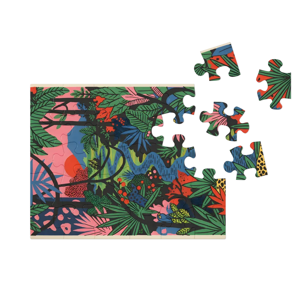 Jungle River Sunset 
 Jigsaw Puzzle in Tin Box