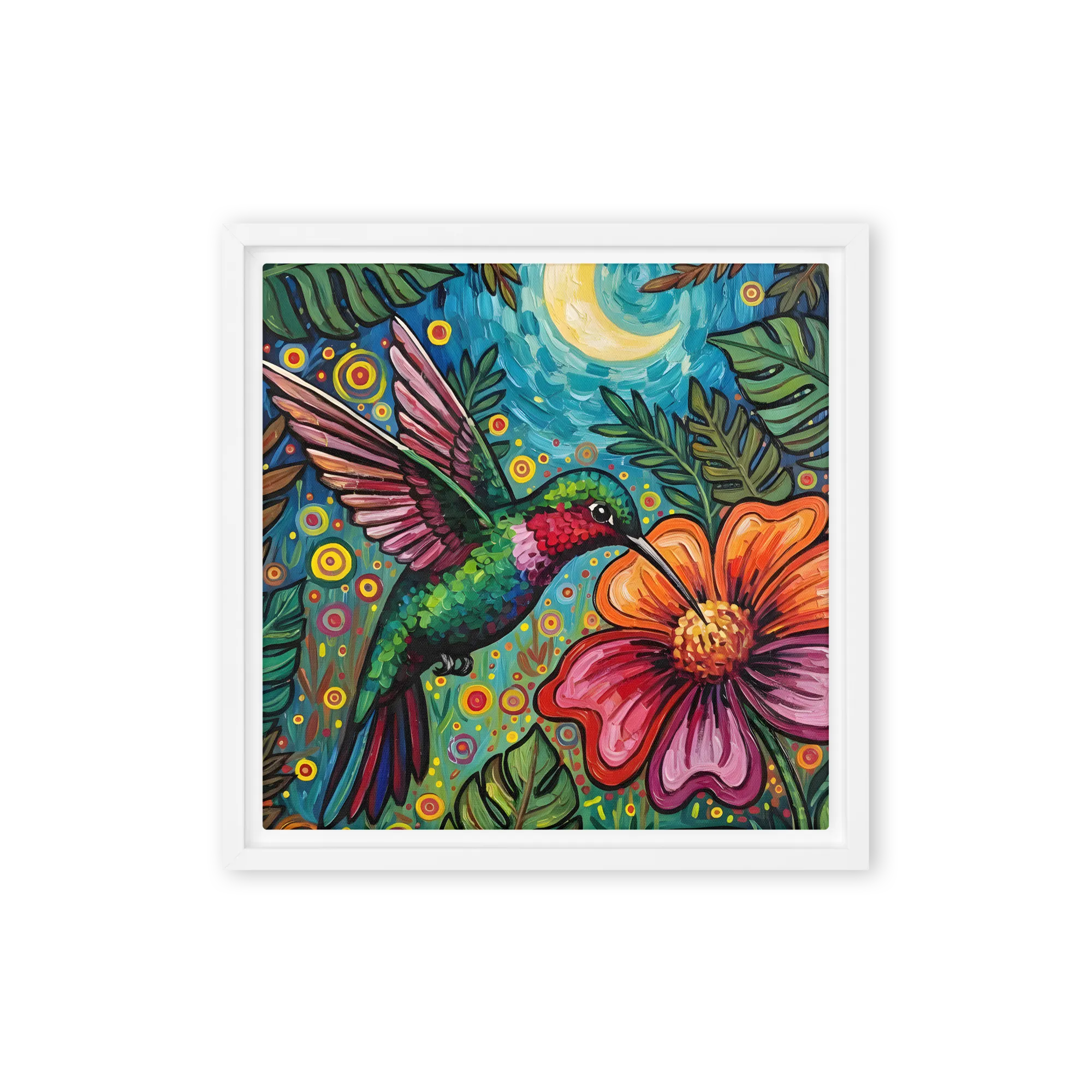 Moonlit Hummingbird 
 Canvas with White Frame