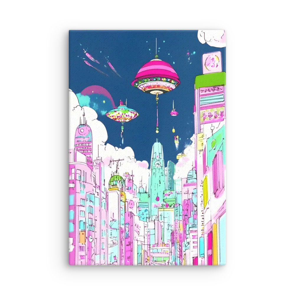 Futuristic Cityscape with Floating Structures | Thin Canvas | 12″×18″