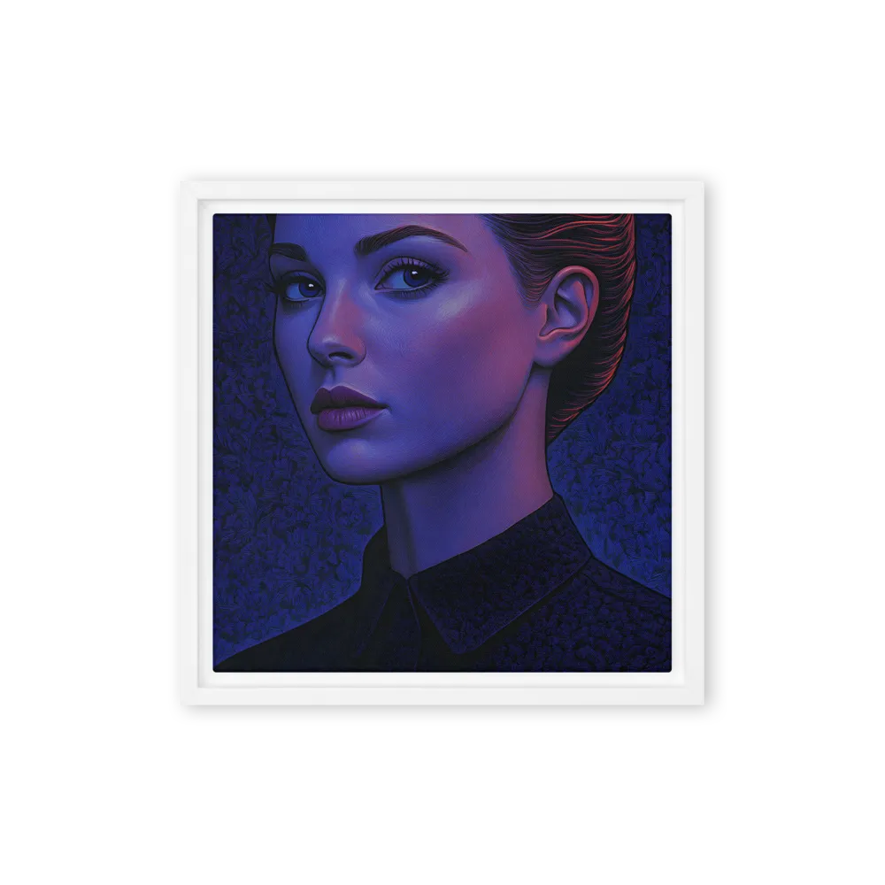 Ethereal Portrait in Blue and Red | Canvas with White Frame | 12″×12″