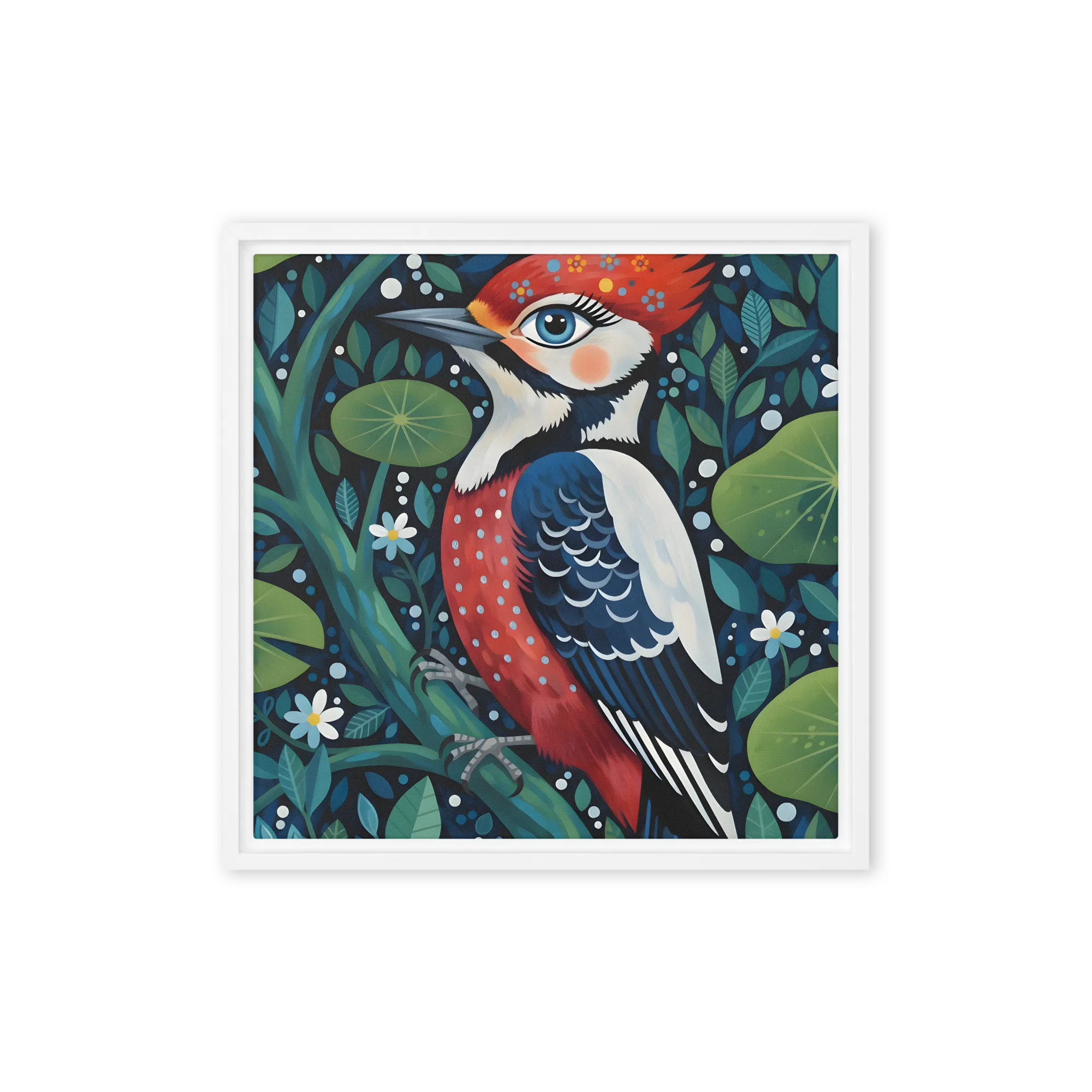 Forest Woodpecker Whimsy 
 Canvas with White Frame