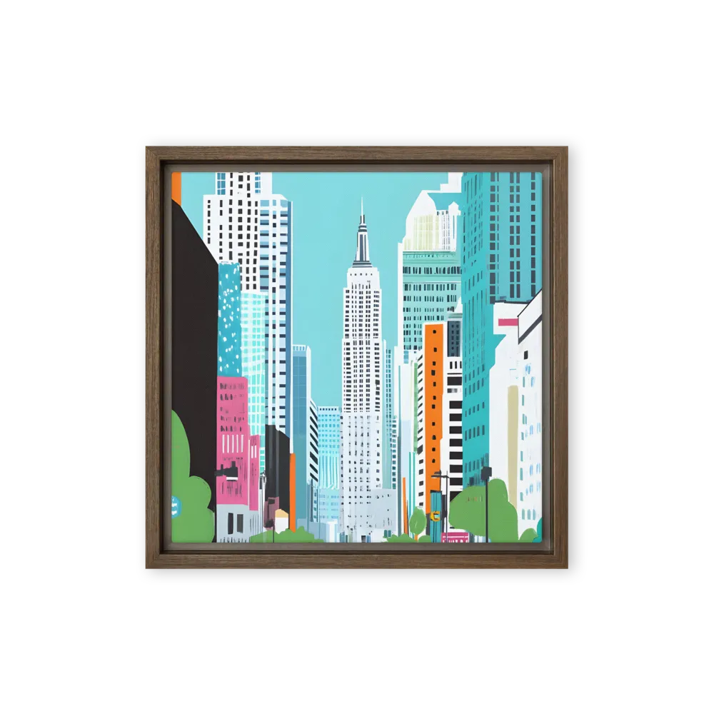 Urban Symphony: A Modern Cityscape | Canvas with Brown Frame | 12″×12″