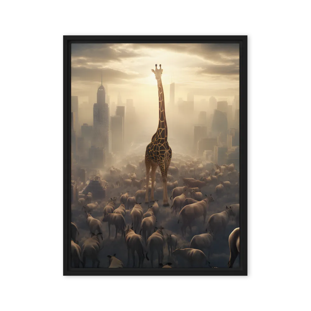 Urban Serengeti: A Giraffe's Perspective | Canvas with Black Frame | 24″×32″