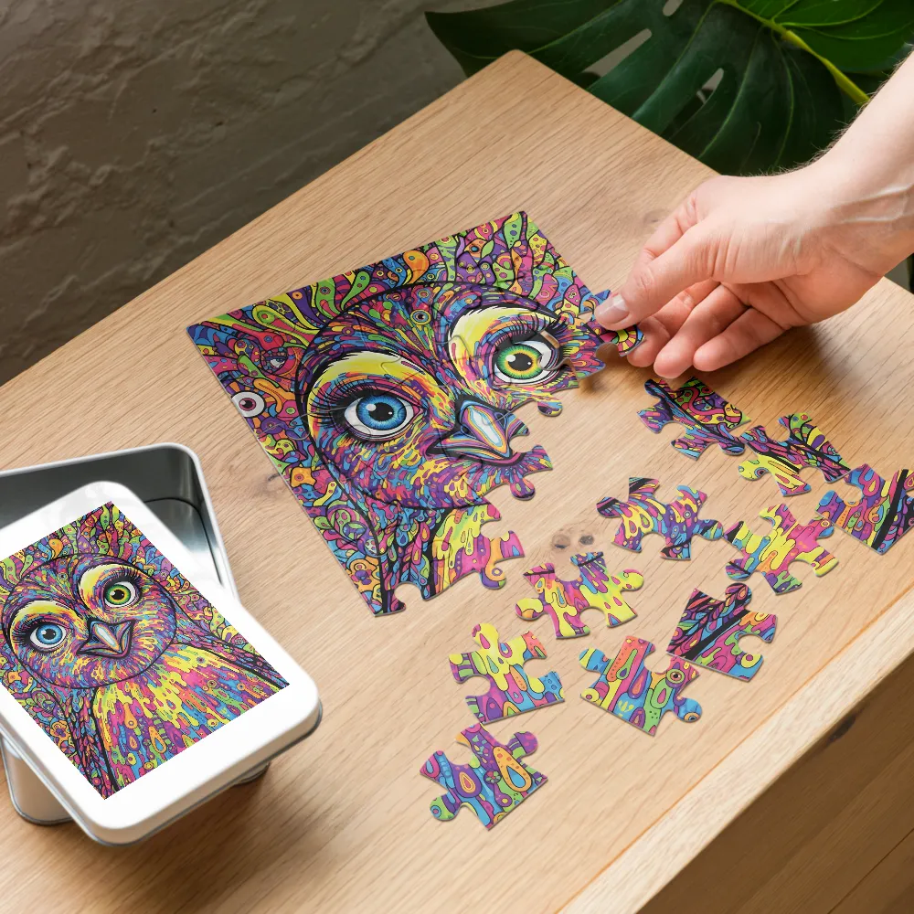 Kaleidoscope Owl 
 Jigsaw Puzzle in Tin Box
