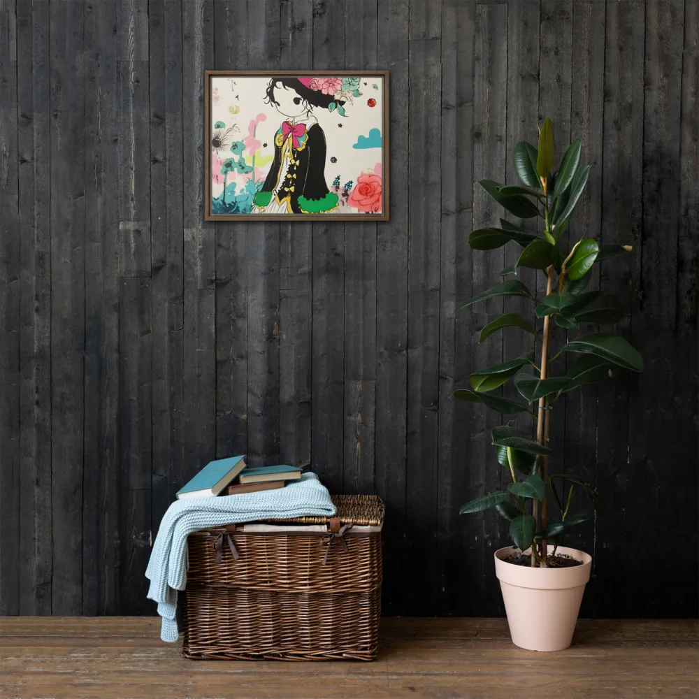Whimsical Garden Reverie | Canvas with Brown Frame | 16″×20″