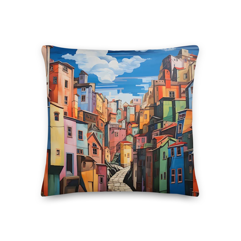 Whimsical Heights: A Vibrant Cityscape | Pillow | 18″×18″