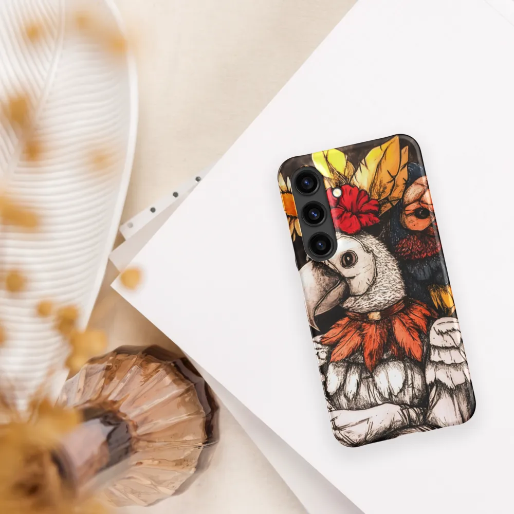The Surreal Guardian: A Dance of Feathers and Flowers | Phone Case |  S24 | Snap Case | Matte