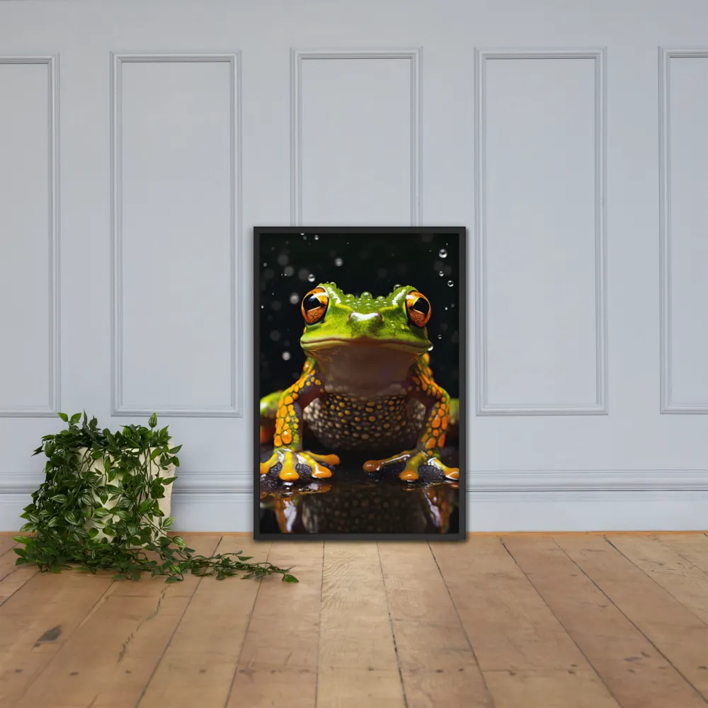 Emerald Elegance: The Frog in Focus | Poster with Black Frame | 24″×36″
