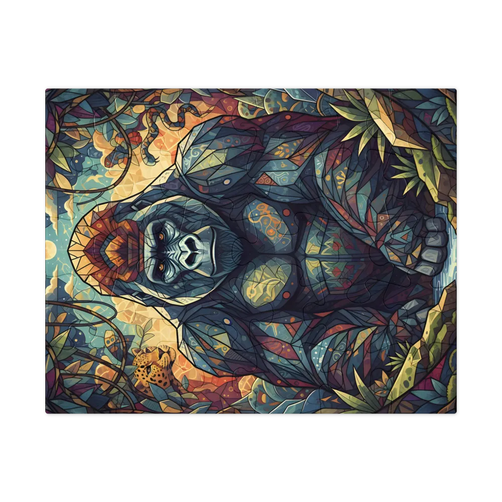 Stained‑Glass Gorilla 
 Jigsaw Puzzle in Tin Box