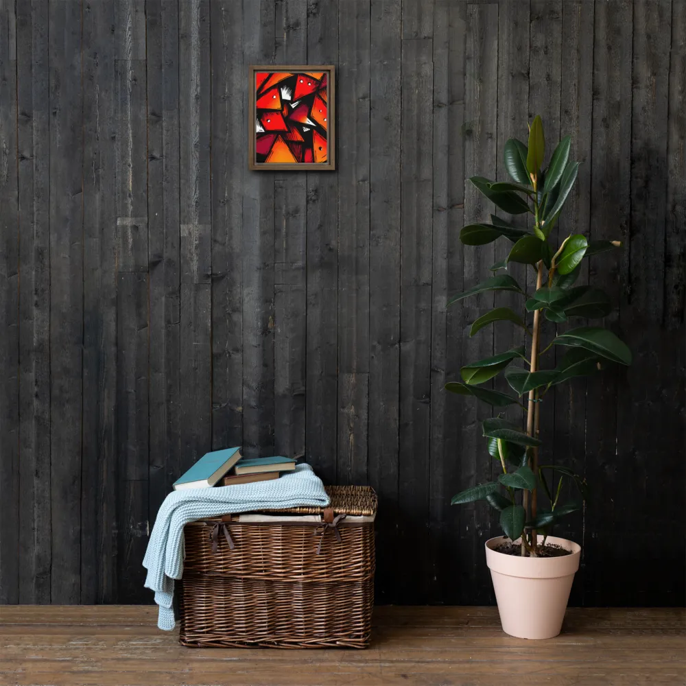 Dynamic Geometry of Red and Orange | Canvas with Brown Frame | 8″×10″