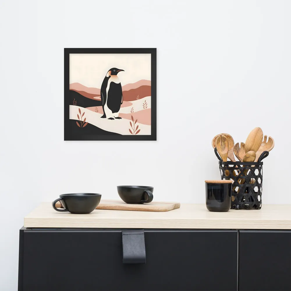 Terracotta Penguin 
 Poster with Black Frame | 12″x 12″