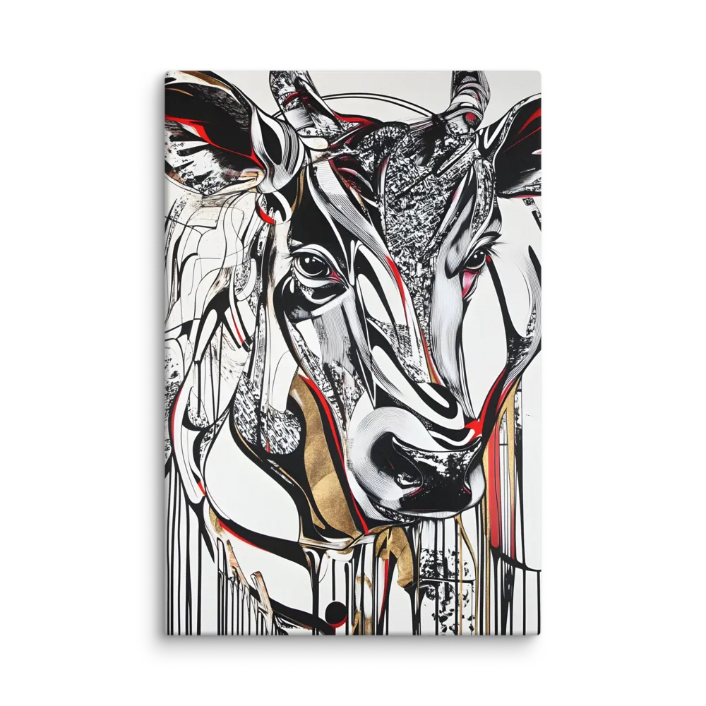 Linear Cow Study — Black, White and Gold Accents