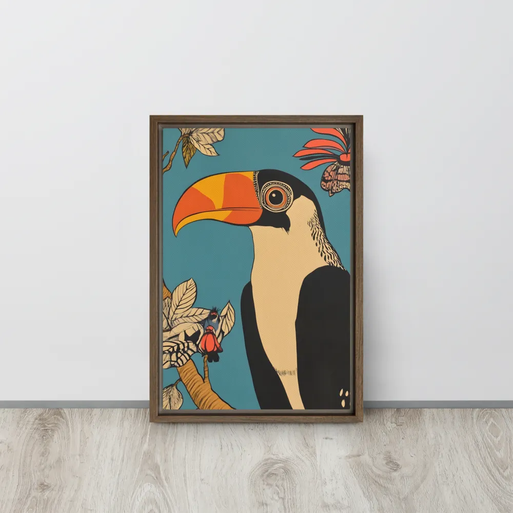 Tropical Majesty: The Toucan at Rest | Canvas with Brown Frame | 12″×18″