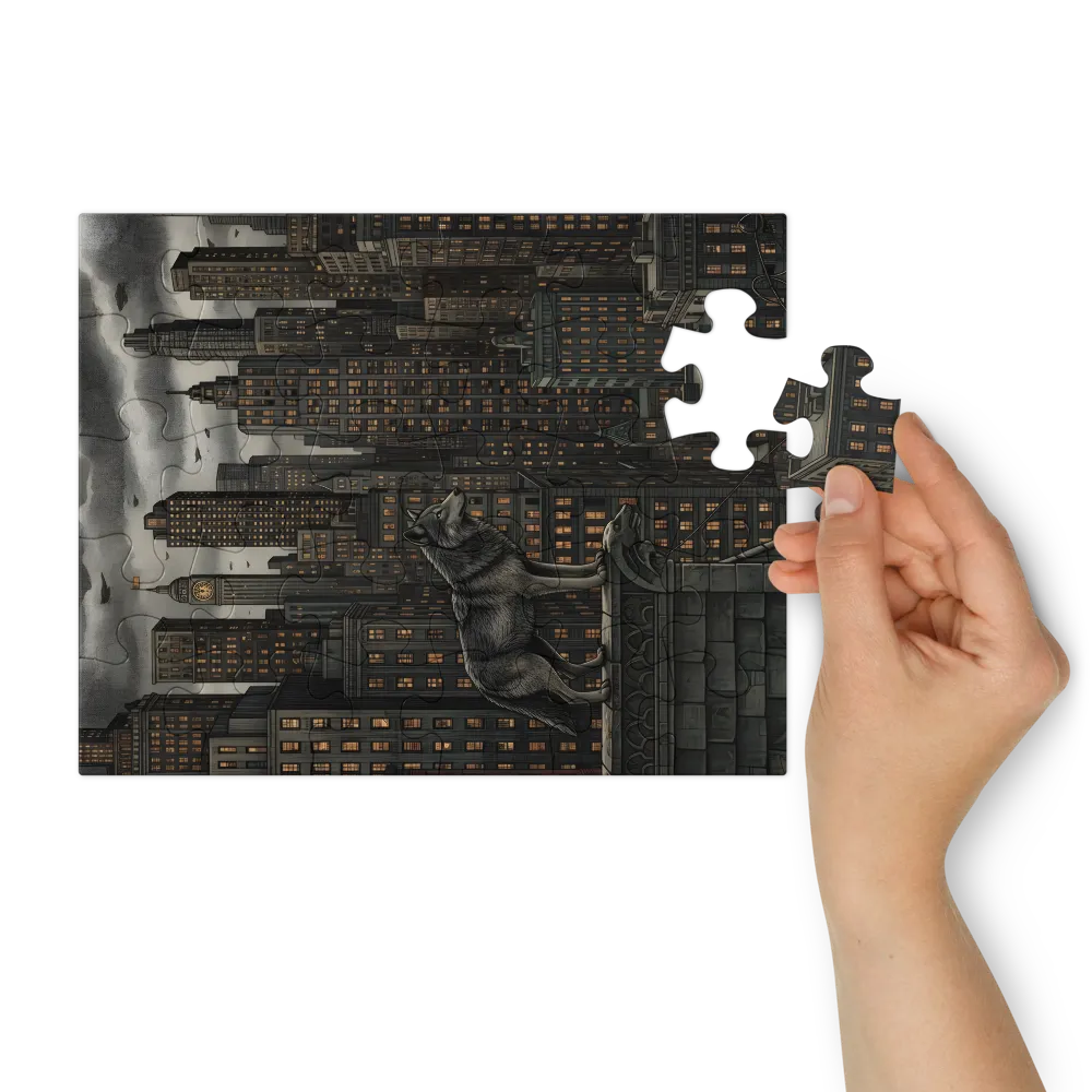 Rooftop Wolf 
 Jigsaw Puzzle in Tin Box