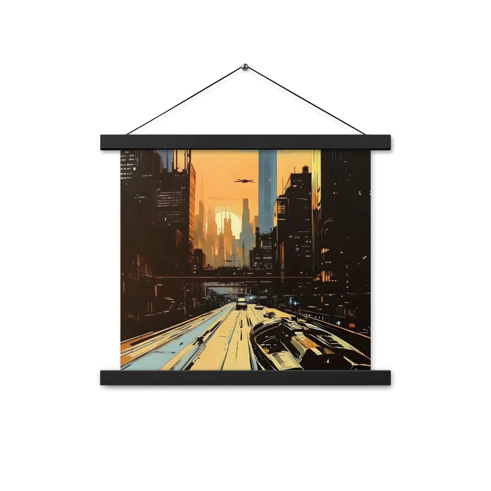Metro Nexus: A Futuristic Cityscape | Poster With Black Wood Hanger | 14″×14″