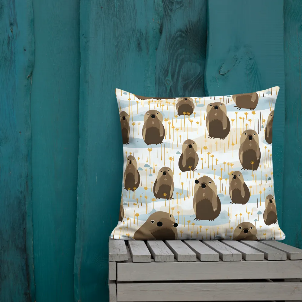 Whimsical Waters: A Celebration of Otters and Seals | Pillow | 22″×22″