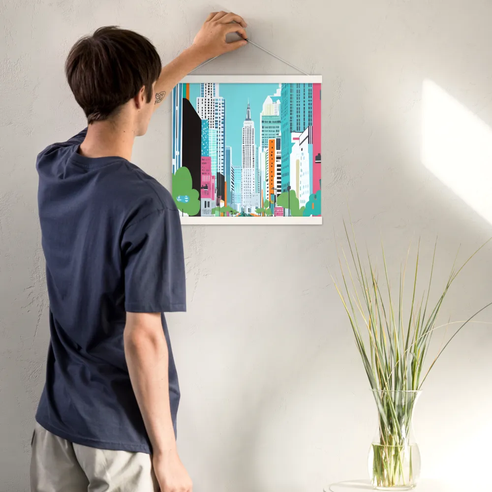 Urban Symphony: A Modern Cityscape | Poster With White Wood Hanger | 16″×16″