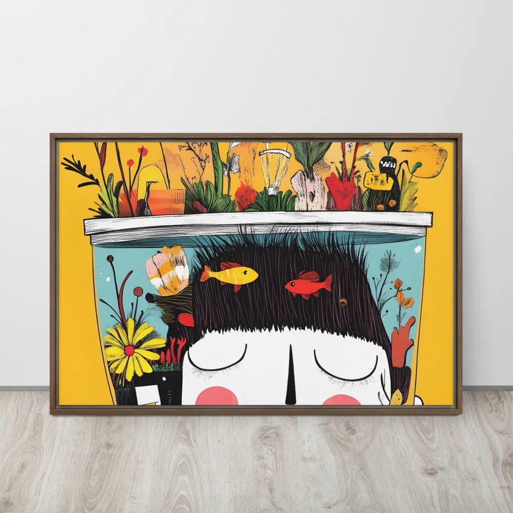 Whimsical Garden Head | Canvas with Brown Frame | 24″×36″