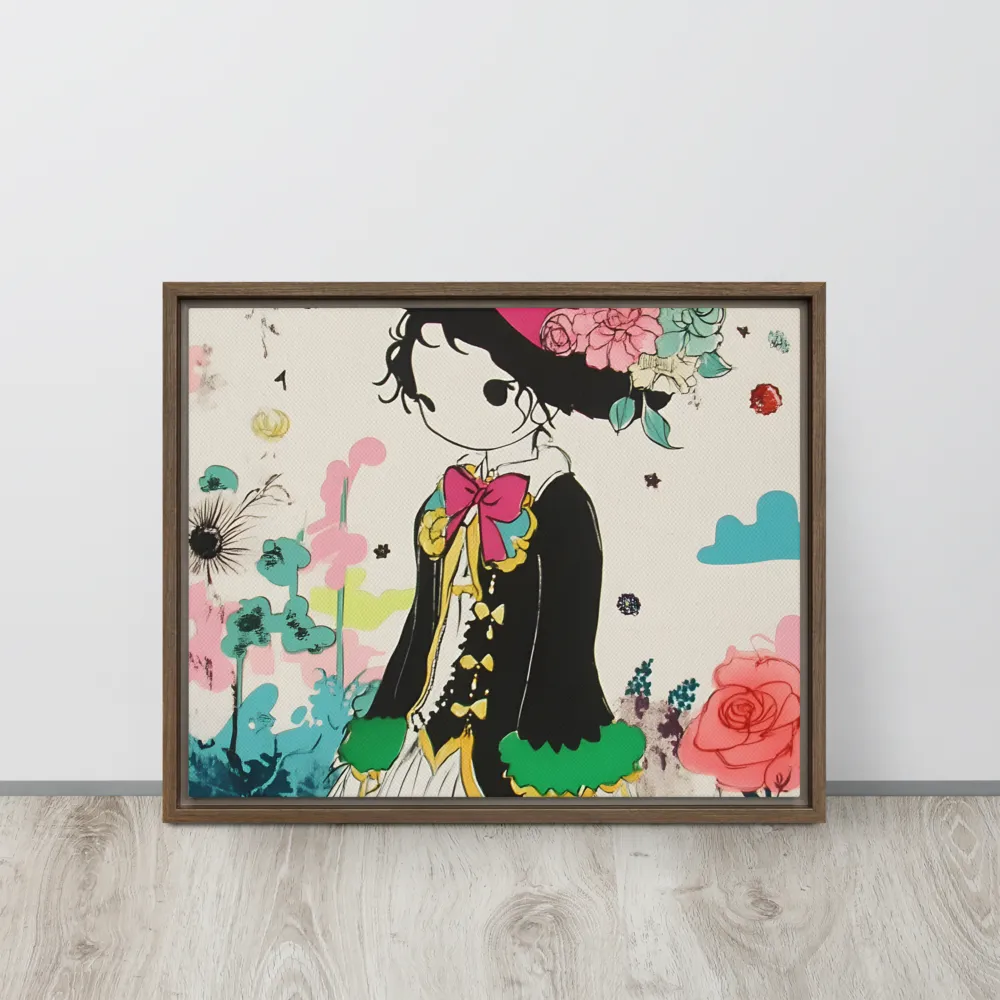 Whimsical Garden Reverie | Canvas with Brown Frame | 16″×20″