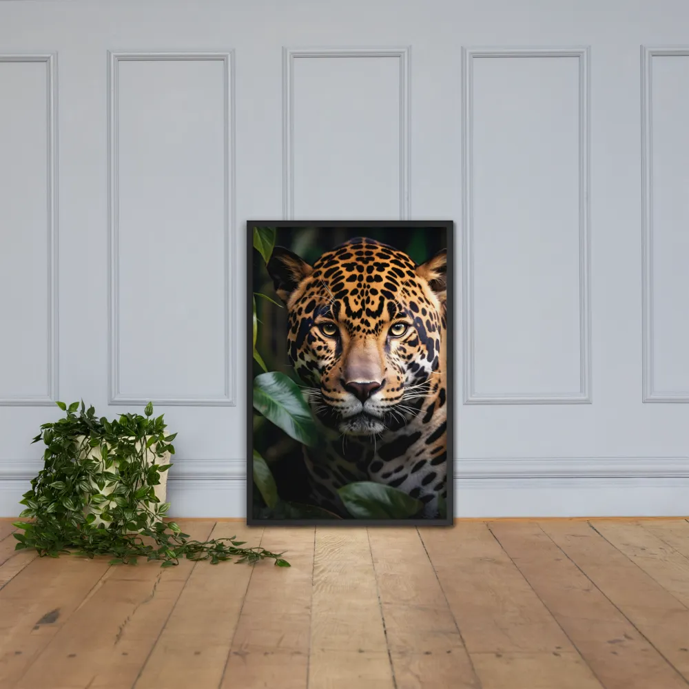 The Intensity of Nature: A Jaguar’s Gaze | Poster with Black Frame | 24″×36″
