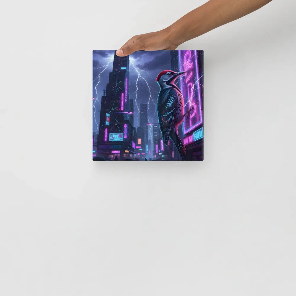 Cyberpunk Woodpecker 
 Canvas | 10″x 10″