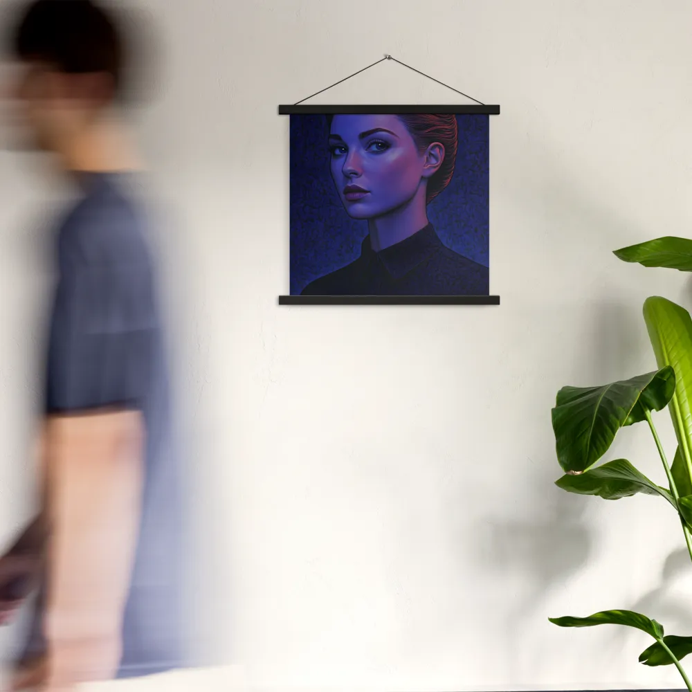 Ethereal Portrait in Blue and Red | Poster With Black Wood Hanger | 18″×18″
