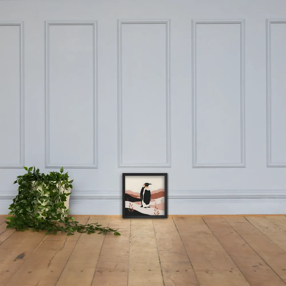 Terracotta Penguin 
 Poster with Black Frame | 12″x 12″
