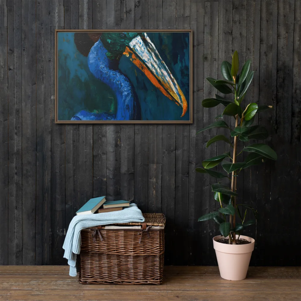 Majestic Absurdity: The Hat-Wearing Bird | Canvas with Brown Frame | 24″×36″