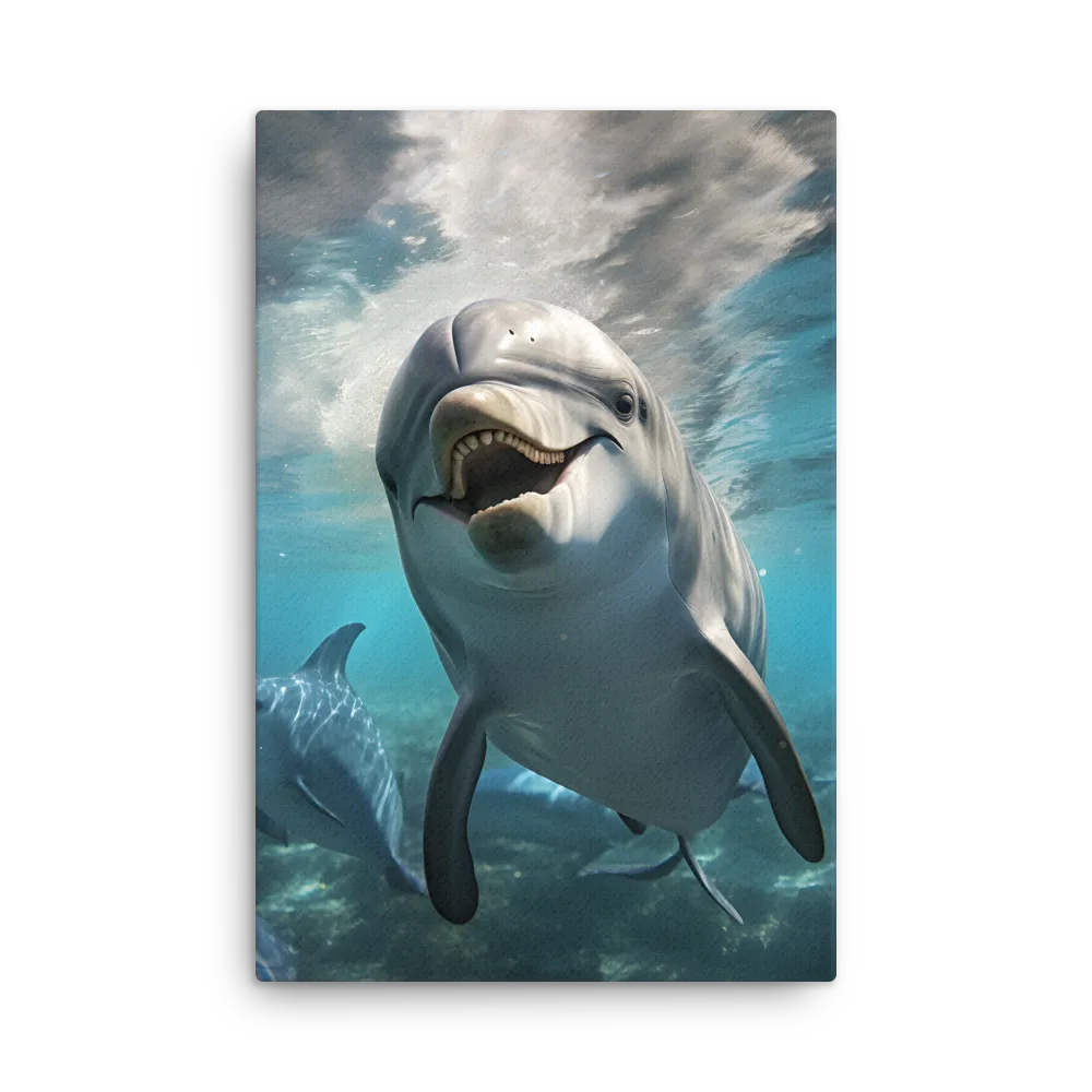Beneath the Waves: A Dolphin's Dance | Thin Canvas | 24″×36″