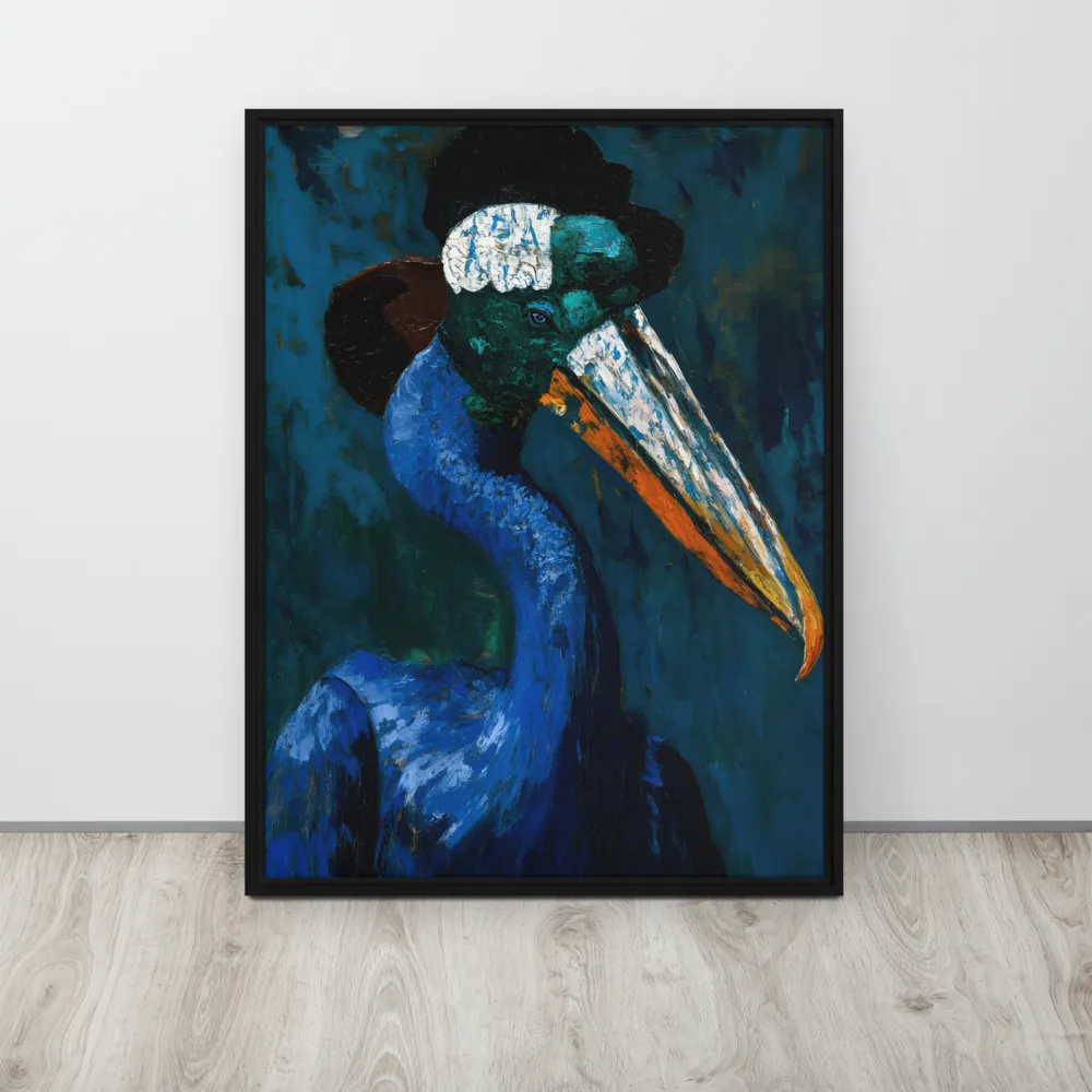Majestic Absurdity: The Hat-Wearing Bird | Canvas with Black Frame | 24″×32″